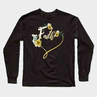 Daisy Sunflower Faith Heart Jesus Lover Gift Long Sleeve T-Shirt